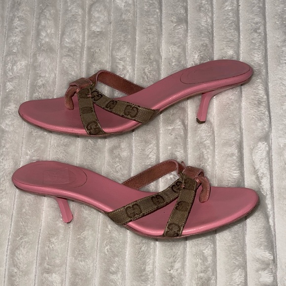 Gucci Y2K Pink Monogram Strappy Kitten Heels | Size 8 - Picture 1 of 14